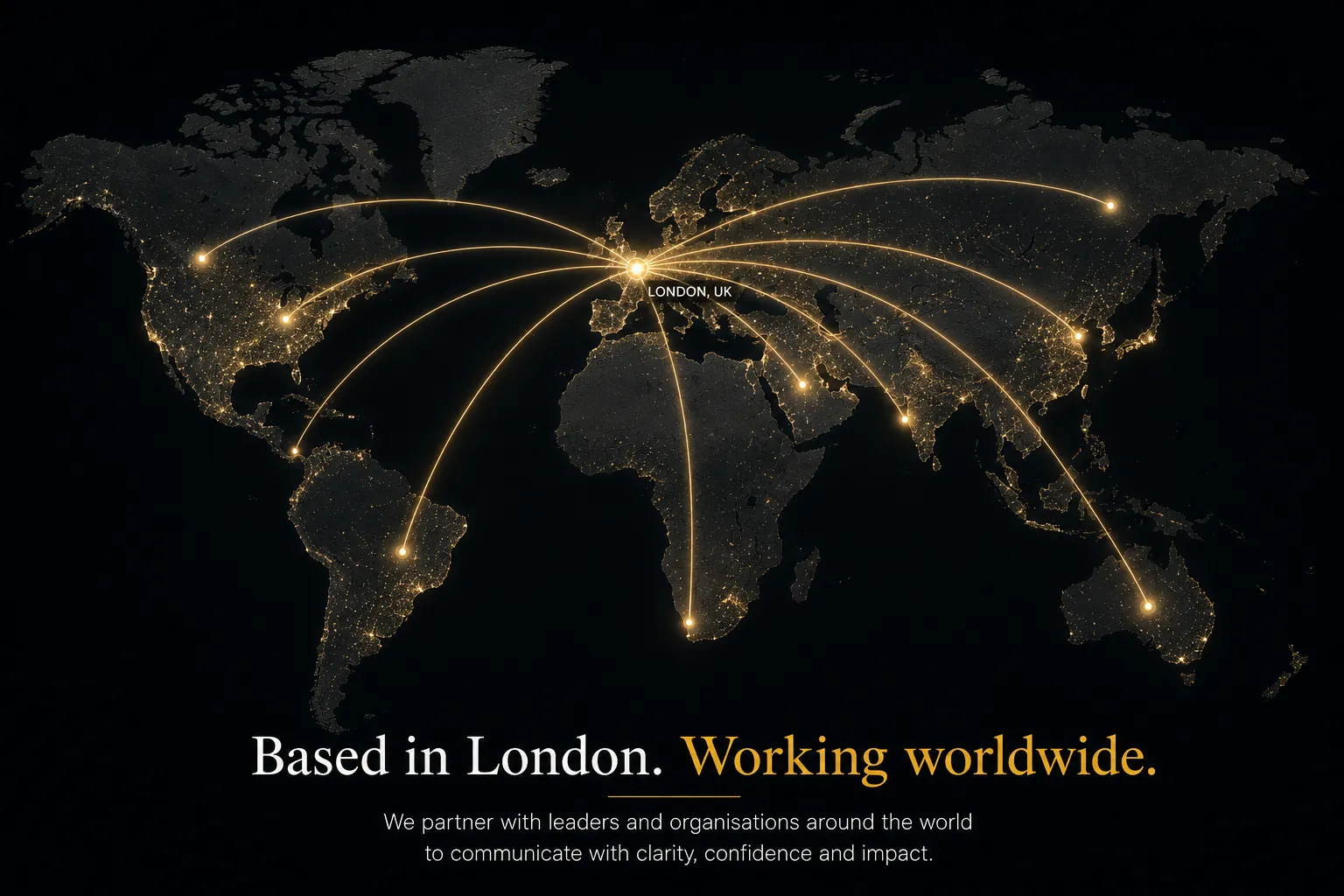 World map showing The Communication Quarter's global reach from London