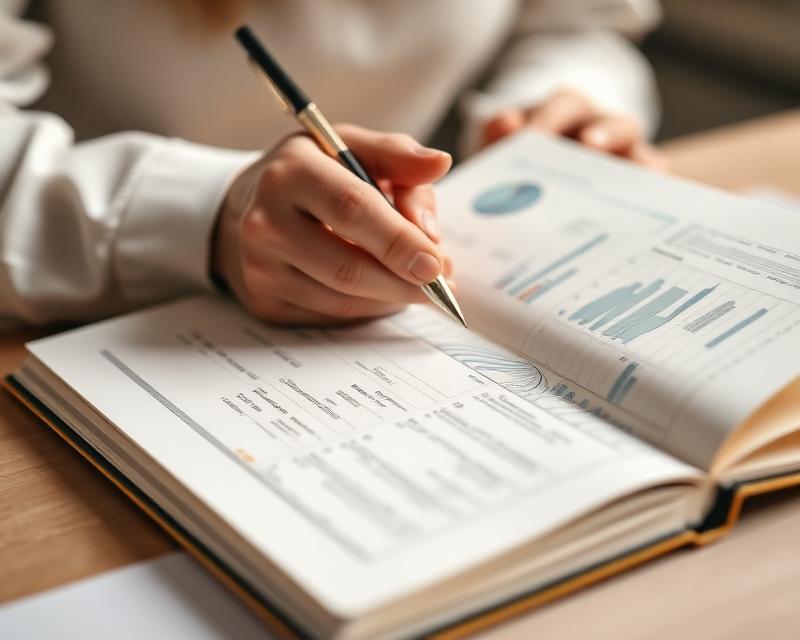 Researcher reviewing clinical data and notes